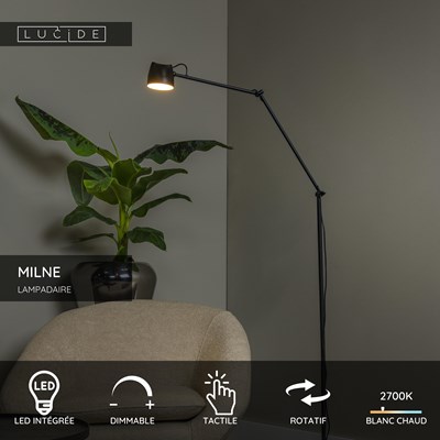 Lucide MILNE - Lampadaire - LED Dim. - 1x8W 2700K - Noir